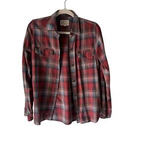 Current/Elliott Red Plaid Flannel Shirt Women Small 100%‎ Cotton Western Grunge